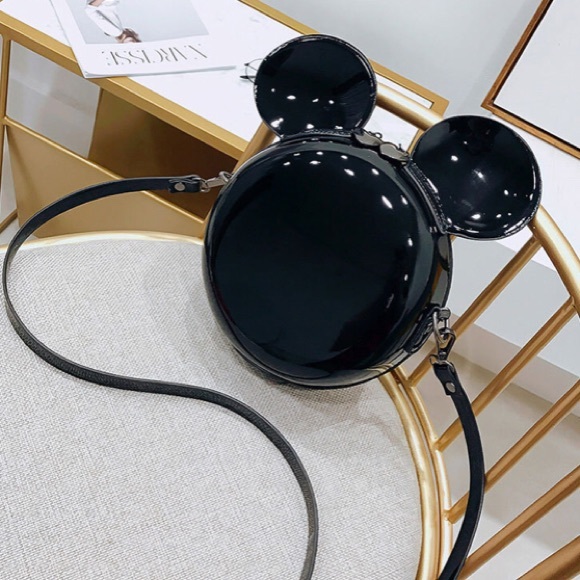 Disney Mickey Mouse Glossy Black Crossbody Purse - Picture 2 of 7